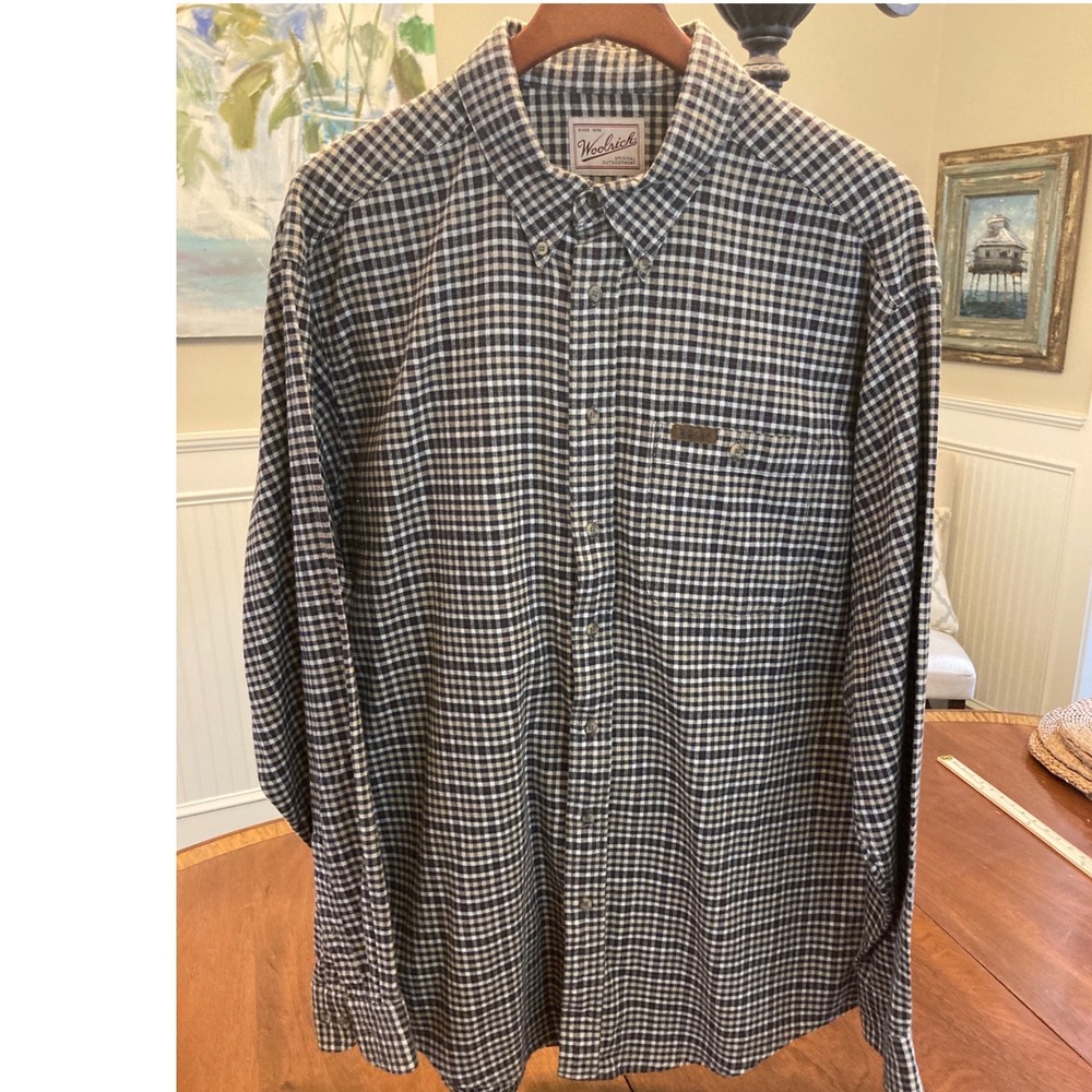 Woolrich Mens Black Micro Check Flannel Button Down Shirt